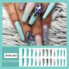 24pcs Colorful Rhinestone French Tip Press On Nails with Blue Glitter Gems - Full Cover Acrylics for Women - Stick On False Nails with Nail Glue