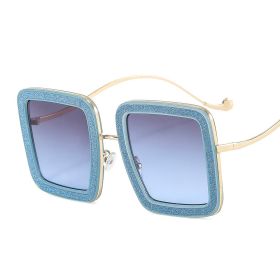 Retro Square Sunglasses Women Fashion Brand Designer Gray Brown Shades UV400 Female Trending INS Dazzling Glitter Sun Glasses (Lenses Color: blue gray blue)
