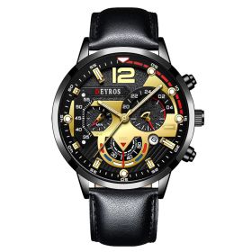 Fashion Mens Sports Watches Luxury Stainless Steel Quartz Wrist Watch Calendar Luminous Clock Men Business Casual —á–∞—Å—ã –º—É–∂—Å–∫–∏–µ (Color: Leather Black Gold, size: 1)