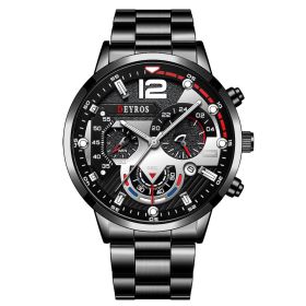 Fashion Mens Sports Watches Luxury Stainless Steel Quartz Wrist Watch Calendar Luminous Clock Men Business Casual —á–∞—Å—ã –º—É–∂—Å–∫–∏–µ (Color: Steel Black Silver, size: 1)