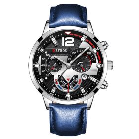 Fashion Mens Sports Watches Luxury Stainless Steel Quartz Wrist Watch Calendar Luminous Clock Men Business Casual —á–∞—Å—ã –º—É–∂—Å–∫–∏–µ (Color: Leather Silver Blue, size: 1)