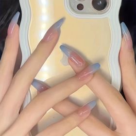 Stunning Yellow and White Camellia Autumn False Nail - Reusable and Long-Lasting Press On Fake Nail for Women and Girls (Color: Gradient Blue)