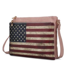 MKF Collection Madeline Printed Flag Vegan Leather Women Crossbody Bag by Mia K (Color: Rose Pink, Material: Vegan Leather)