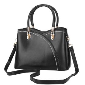 Women Handbags Chic Tote Bags for Ladies Medium-sized Leather Satchel Crossbody Bag with Stylish Stitching Detachable Strap (Color: Black)