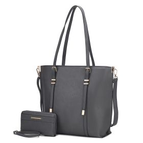 MKF Collection Emery Vegan Leather Women Tote Bag with Wallet by Mia K (Color: Charcoal, Material: Vegan Leather)