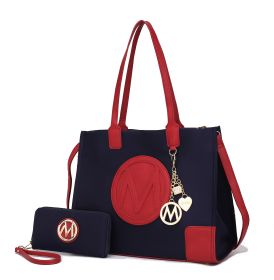 MKF Collection Louise Tote and Wallet Set by Mia k (Color: Navy-Red, Material: Vegan Leather)