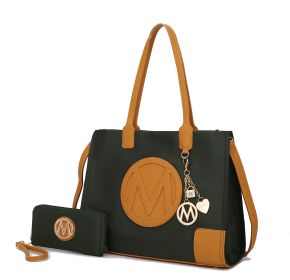 MKF Collection Louise Tote and Wallet Set by Mia k (Color: Olive-Mustard, Material: Vegan Leather)