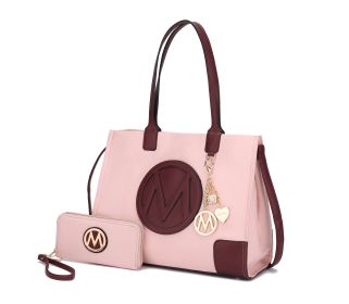 MKF Collection Louise Tote and Wallet Set by Mia k (Color: Pink-Burg, Material: Vegan Leather)