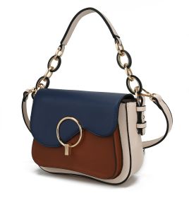 MKF Collection Fantasia Solid Crossbody Bag by Mia K (Color: Cognac-Navy, Material: Vegan Leather)