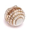 Round Evening Bag Clutch Ladies Metal Bag Women's Party Handbag Pearl Decoration